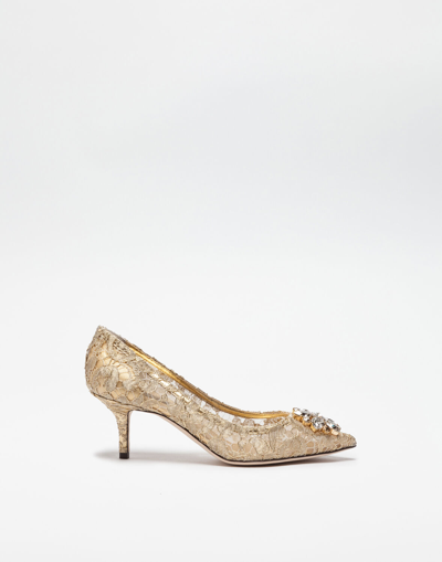 Dolce & Gabbana Lurex Lace Rainbow Pumps With Brooch Detailing In Gold