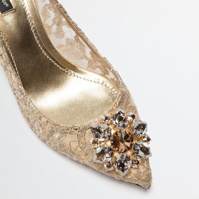 Shop Dolce & Gabbana Lurex Lace Rainbow Pumps With Brooch Detailing In Gold