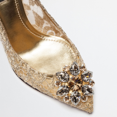 Shop Dolce & Gabbana Lurex Lace Rainbow Pumps With Brooch Detailing In Gold