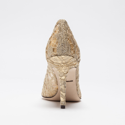 Dolce & Gabbana Lurex Lace Rainbow Pumps With Brooch Detailing In Gold