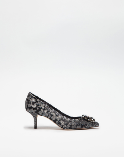 Shop Dolce & Gabbana Lurex Lace Rainbow Pumps With Brooch Detailing In Grey