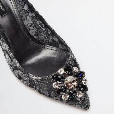 Shop Dolce & Gabbana Lurex Lace Rainbow Pumps With Brooch Detailing In Grey