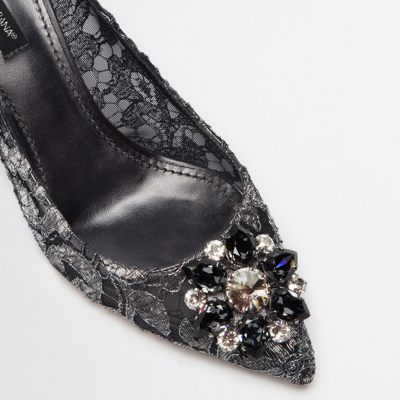 Dolce & Gabbana Bellucci 60 Lurex Lace Pumps With Brooch Detail In Grey