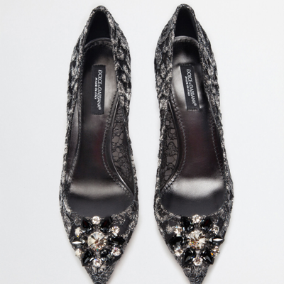 Shop Dolce & Gabbana Lurex Lace Rainbow Pumps With Brooch Detailing In Grey