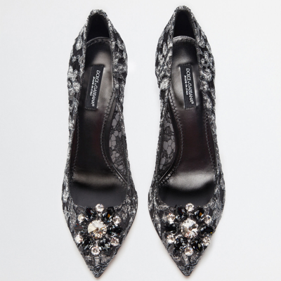 Shop Dolce & Gabbana Lurex Lace Rainbow Pumps With Brooch Detailing In Grey