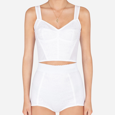 Shop Dolce & Gabbana Shaper Corset Bustier In Lace And Jacquard In White