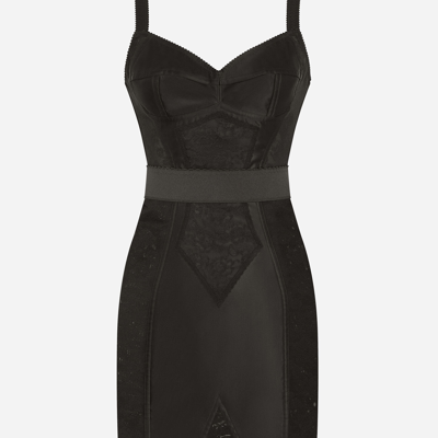 Shop Dolce & Gabbana Corset-style Lace And Satin Minidress In Black