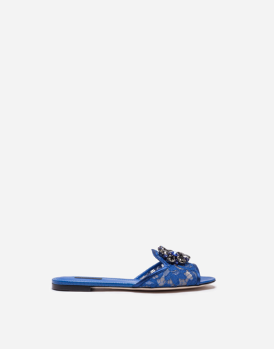 Shop Dolce & Gabbana Slippers In Lace With Crystals In Blue