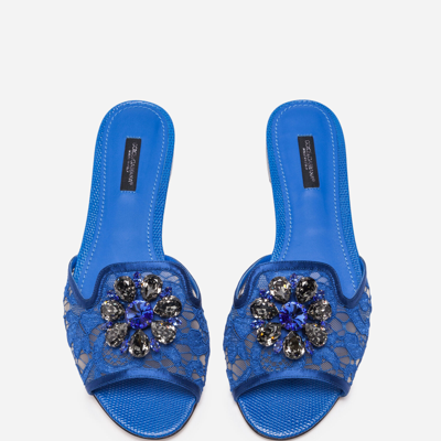 Shop Dolce & Gabbana Slippers In Lace With Crystals In Blue