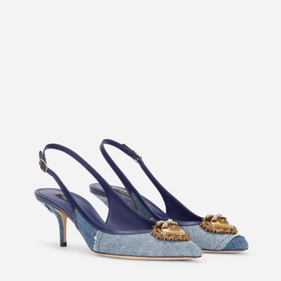 Shop Dolce & Gabbana Devotion Slingbacks In Patchwork Denim