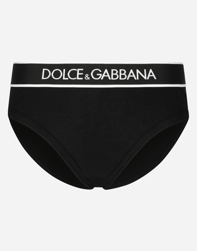 Shop Dolce & Gabbana Fine-rib Jersey Brazilian Briefs With Branded Elastic In Black