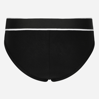 Shop Dolce & Gabbana Fine-rib Jersey Brazilian Briefs With Branded Elastic In Black