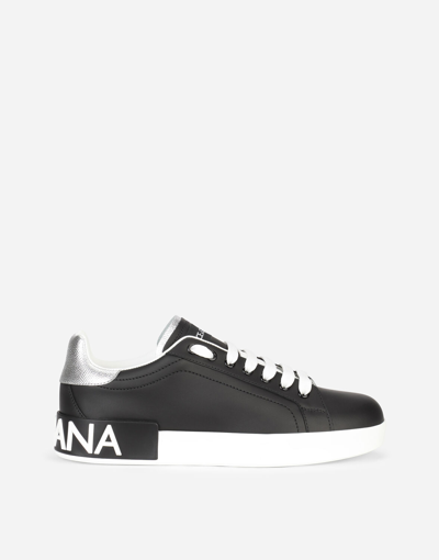 Shop Dolce & Gabbana Calfskin Nappa Portofino Sneakers In Black/silver