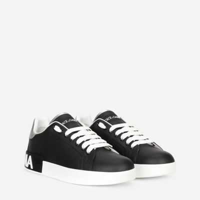 Shop Dolce & Gabbana Calfskin Nappa Portofino Sneakers In Black/silver