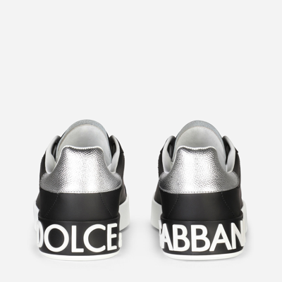 Shop Dolce & Gabbana Calfskin Nappa Portofino Sneakers In Black/silver