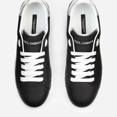 Shop Dolce & Gabbana Calfskin Nappa Portofino Sneakers In Black/silver