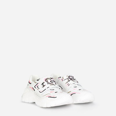 Shop Dolce & Gabbana Calfskin Daymaster Sneakers With I Love D&g Print In Multicolor