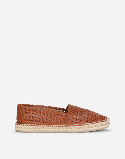 Shop Dolce & Gabbana Woven Goatskin Espadrilles In Brown