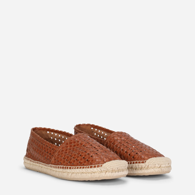 Dolce & Gabbana Woven Leather Espadrilles In Brown