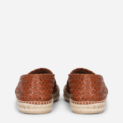 Dolce & Gabbana Woven Leather Espadrilles In Brown