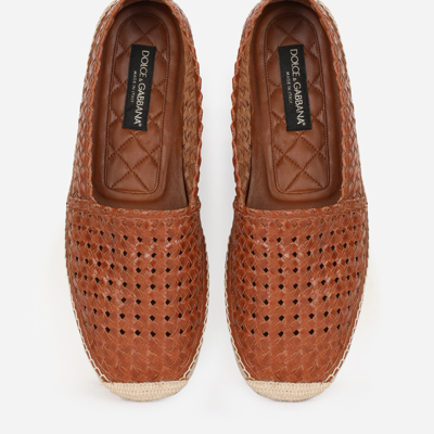 Dolce & Gabbana Woven Leather Espadrilles In Brown