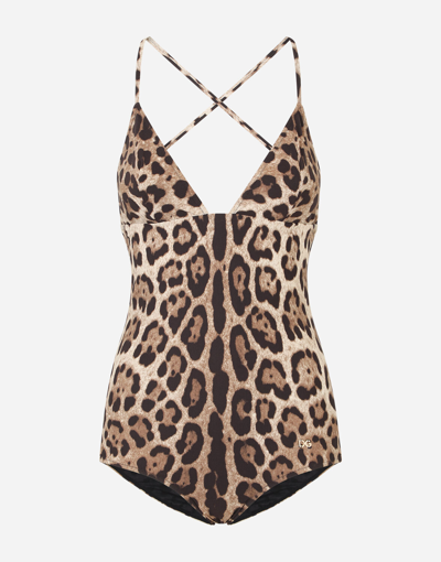Dolce & Gabbana Leopard-print One-piece Swimsuit In Animal Print