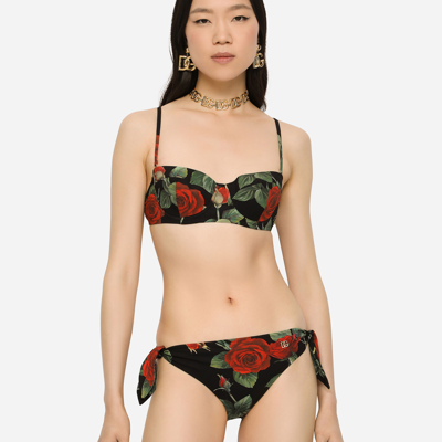 Shop Dolce & Gabbana Rose-print Balconette Bikini Top In Multicolor