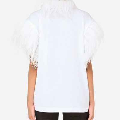 Shop Dolce & Gabbana Jersey T-shirt With Feathers In White