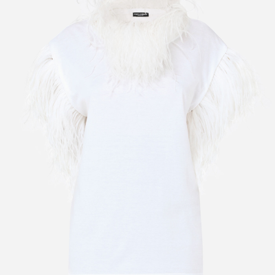 Shop Dolce & Gabbana Jersey T-shirt With Feathers In White