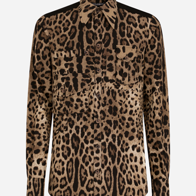 Shop Dolce & Gabbana Leopard-print Cotton Shirt With Multiple Pockets In Multicolor