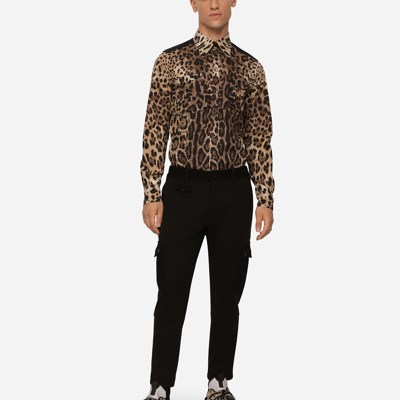 Shop Dolce & Gabbana Leopard-print Cotton Shirt With Multiple Pockets In Multicolor