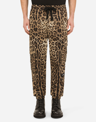 Dolce & Gabbana Cargo-style Jogging Pants With Leopard Print In Animal Print