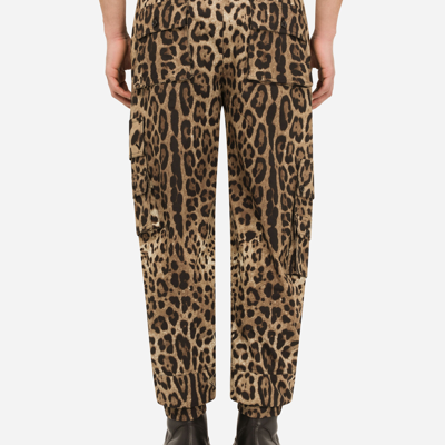 Shop Dolce & Gabbana Cargo-style Jogging Pants With Leopard Print In Animal Print