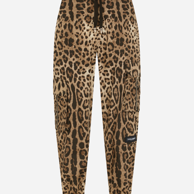 Dolce & Gabbana Cargo-style Jogging Pants With Leopard Print In Animal Print
