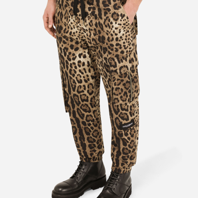 Dolce & Gabbana Cargo-style Jogging Pants With Leopard Print In Animal Print