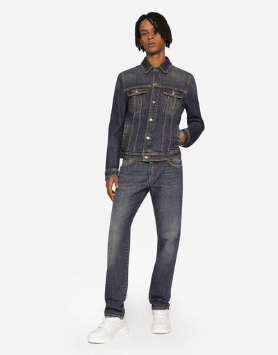 Shop Dolce & Gabbana Blue Wash Slim-fit Stretch Jeans