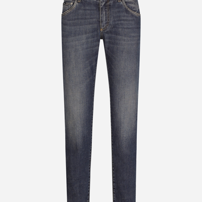 Shop Dolce & Gabbana Blue Wash Slim-fit Stretch Jeans