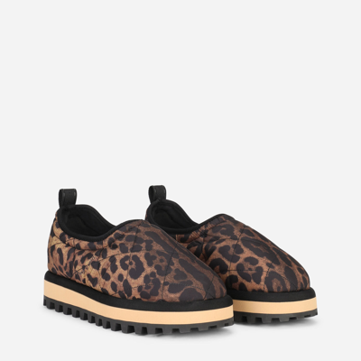 Shop Dolce & Gabbana Leopard-print Nylon Slip-ons In Animal Print