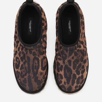 Shop Dolce & Gabbana Leopard-print Nylon Slip-ons In Animal Print