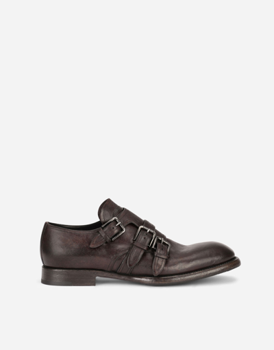 Shop Dolce & Gabbana Horse Calfskin Monk Strap Shoes In Brown