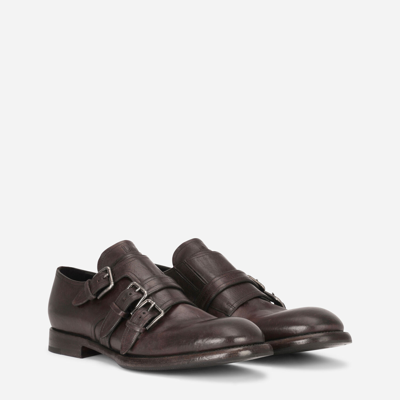 Shop Dolce & Gabbana Horse Calfskin Monk Strap Shoes In Brown