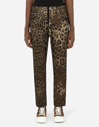 Shop Dolce & Gabbana Loose Jeans With Dg Leopard Print In Multicolor