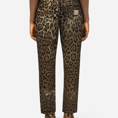 Shop Dolce & Gabbana Loose Jeans With Dg Leopard Print In Multicolor
