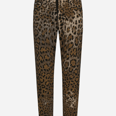 Dolce & Gabbana Loose Jeans With Dg Leopard Print In Multicolor