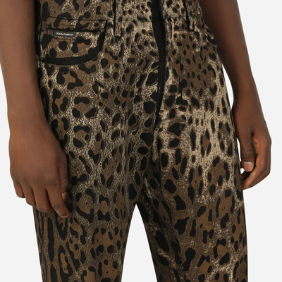 Shop Dolce & Gabbana Loose Jeans With Dg Leopard Print In Multicolor