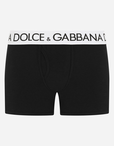 Shop Dolce & Gabbana Long-leg Two-way Stretch Cotton Boxers In Black