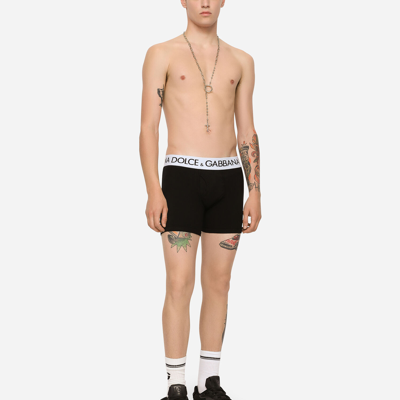 Dolce & Gabbana Two-way-stretch Cotton Jersey Long-leg Boxers In Black