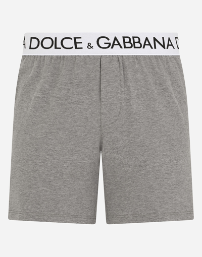 Shop Dolce & Gabbana Two-way Stretch Cotton Boxer Shorts In Grey