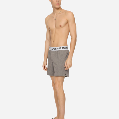 Shop Dolce & Gabbana Two-way Stretch Cotton Boxer Shorts In Grey