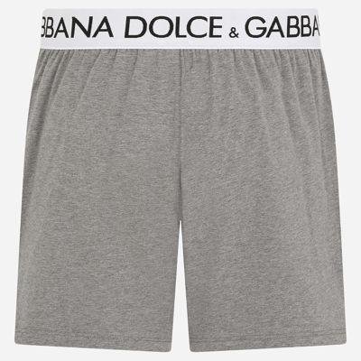 Shop Dolce & Gabbana Two-way Stretch Cotton Boxer Shorts In Grey